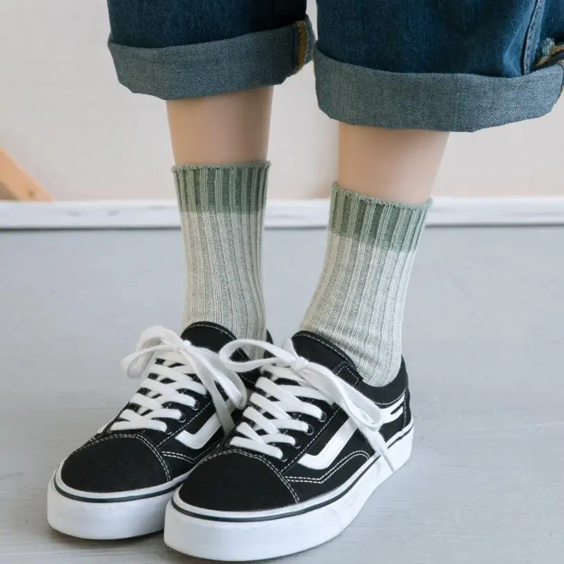 Woman Solid Cotton Socks Multi Cuff Girls Ribbed Socks Sport Socks Warm Winter Socks Crew Socks Female Ankle Socks 5 Pairs/ lot