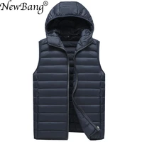 newbang brand mens waistcoat ultra light cotton vest men with hooded waterproof sleeveless warm liner male slim gilet