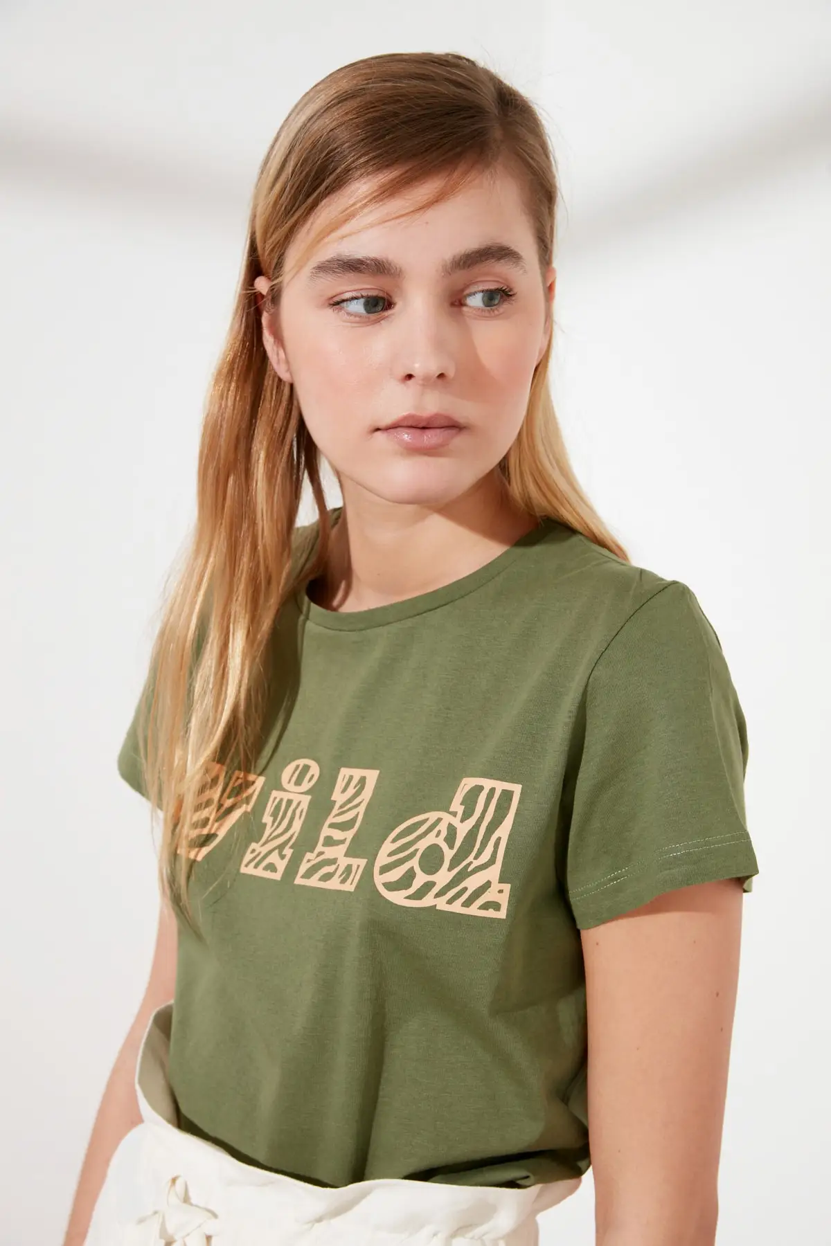 Коричневая Базовая Трикотажная футболка с принтом TWOSS19GH0013 | Женская одежда