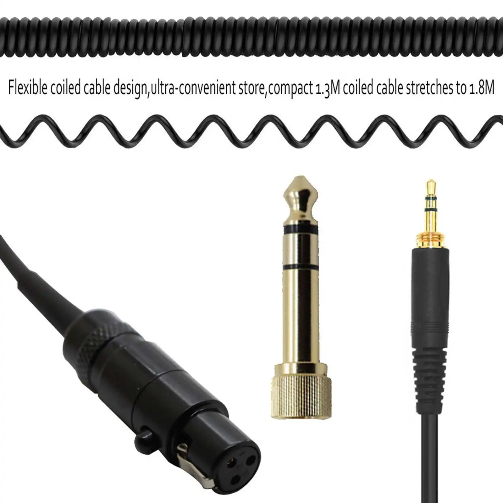 

6.35mm Spring Coiled Replacement Stereo Audio Cable Extension Cord Wire for Beyerdynamic DT 1990 1770 Pro Headphones