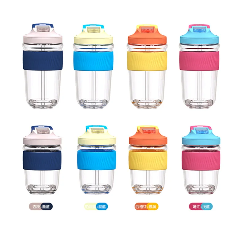 

Direct Drinking Straw Double Drinking Mouth Coffee Cup Single Layer Water Cup High Borosilicate Glass Handy Water Bottle
