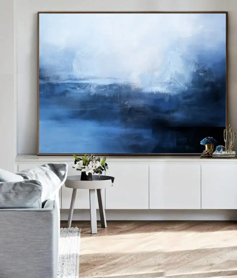 

Large Sky Abstract Painting Dark Blue Ocean Painting Landscape Abstract Painting White Cloud Oil Painting Large Wall Art Canvas