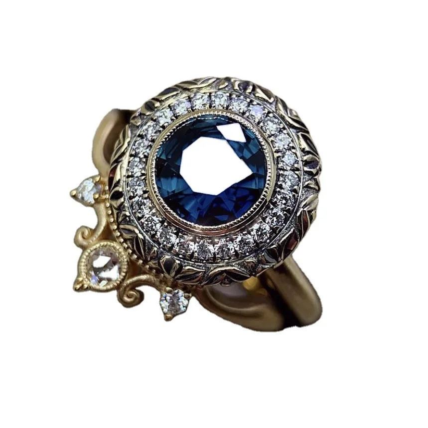 

Luxury Female Blue Zircon Thin Ring Set Charm Gold Color Wedding Rings For Women Promise Round Crystal Stone Engagement Ring