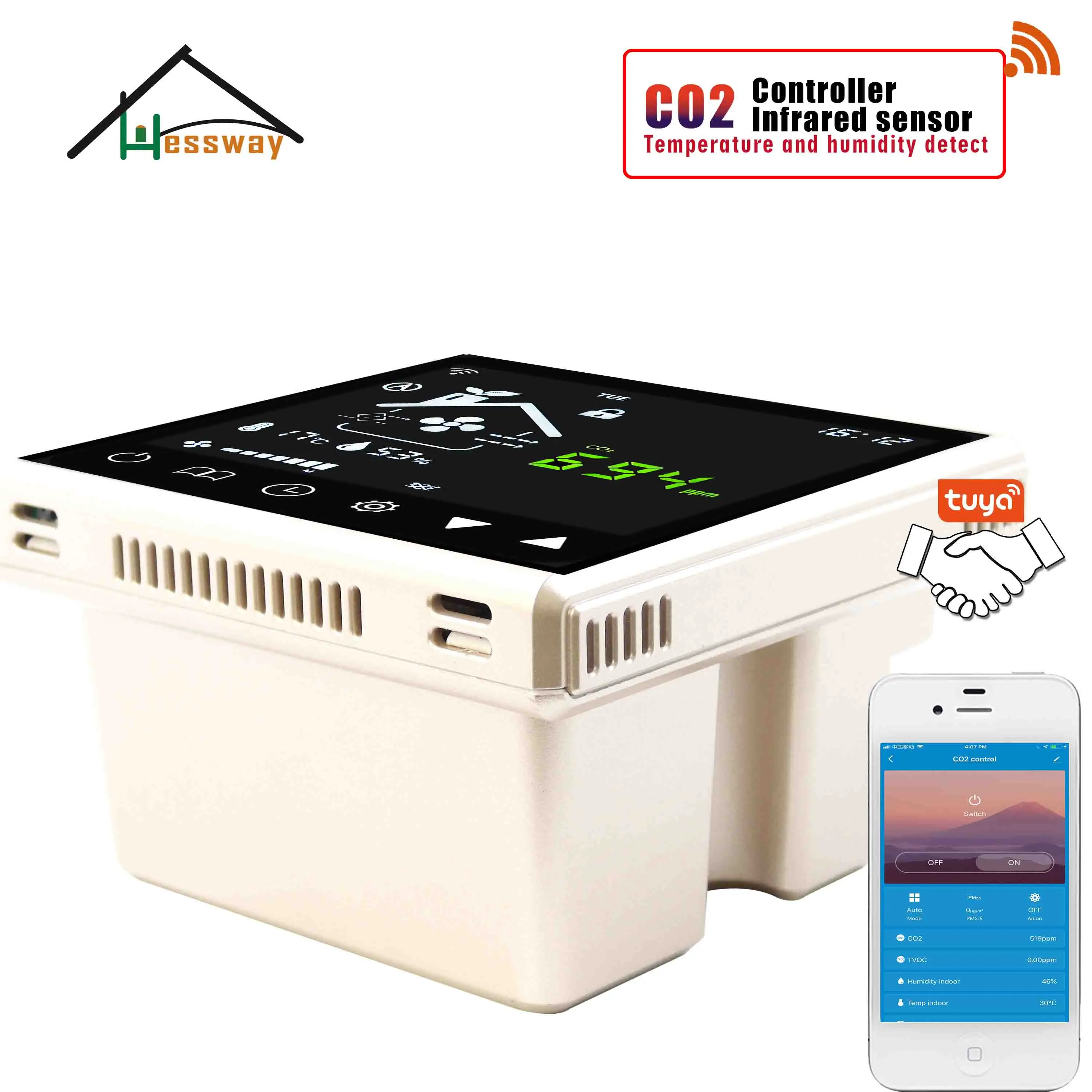 HESSWAY 3 In1 Температура влажности детектор двуокиси углерода Управление WI FI CO2 для