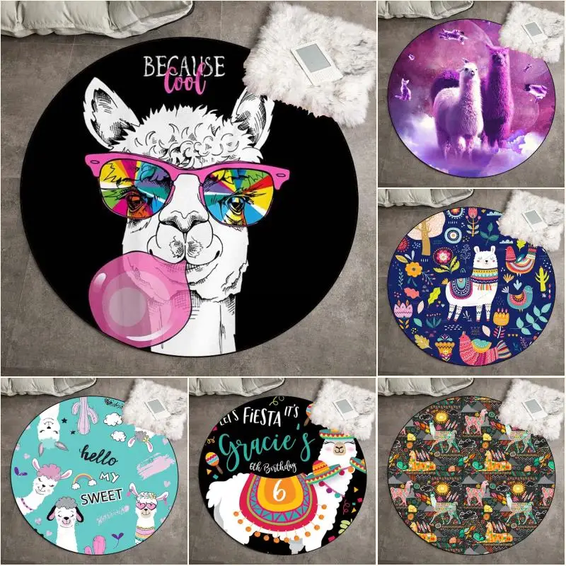 Милый декоративный ковер с изображением животных альпака круглый узором в виде