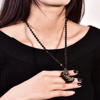 gold obsidian pixiu pendants beads necklace handmade natural stone wealth and good luck men women unisex chinese feng shui