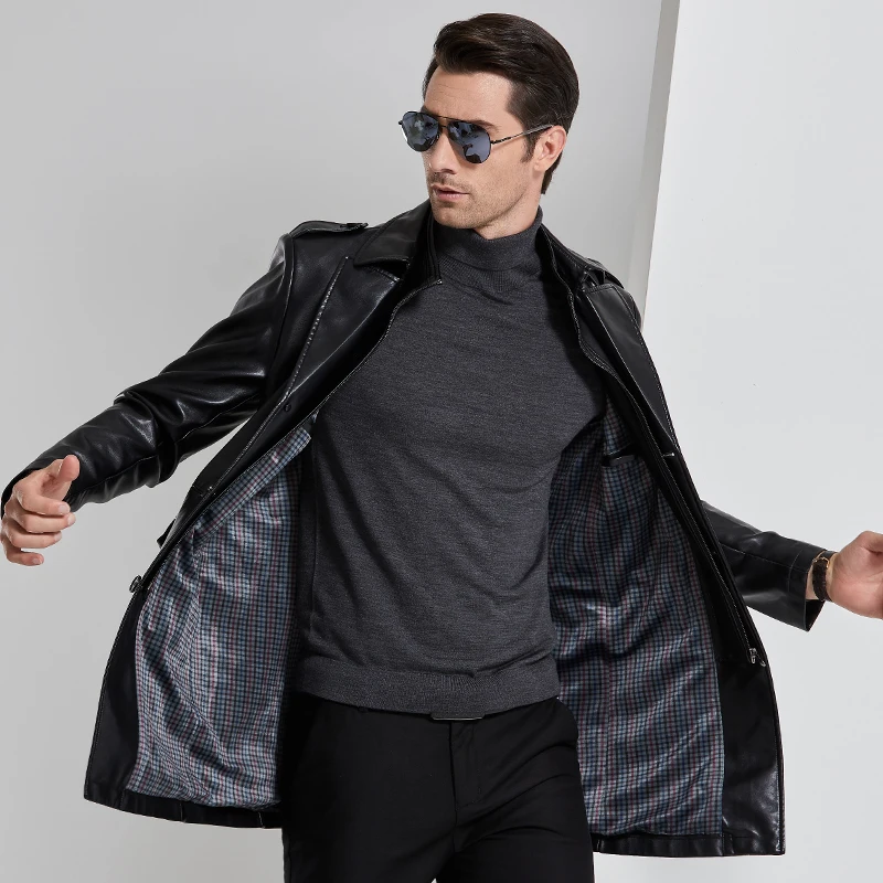 

M-4XL Big Size Men's Leather Jacket Outdoor Windbreaker Autumn Winter Jacket Coat for Men Business Casual Jackets Medium Long