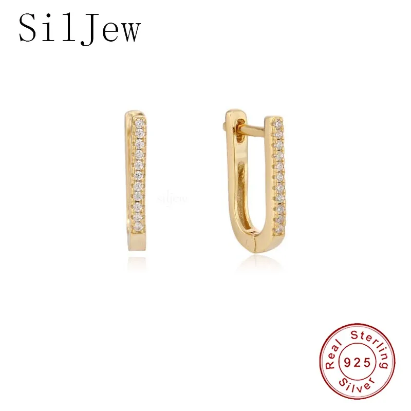 

SilJew 925 Стерлинговое Серебро Золото Серьги-кольца с украшением в виде кристаллов длинные рваные Huggies петли зажимы для 2021 модные, в стиле рок, п...