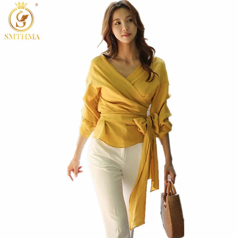 Женская Повседневная Блузка SMTHMA золотистая блузка с рукавами фонариками и