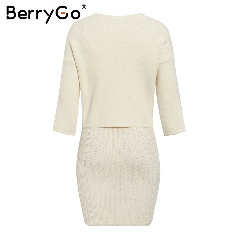 BerryGo элегантные костюмы из 2 предметов вязаное платье женское однотонное тонкое
