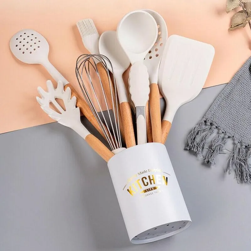 

Non-Stick Silicone Utensils With Wooden Handle Spatula Shovel Egg Beaters 1PCS Cooking Kitchenware Tool Ladle L4C9