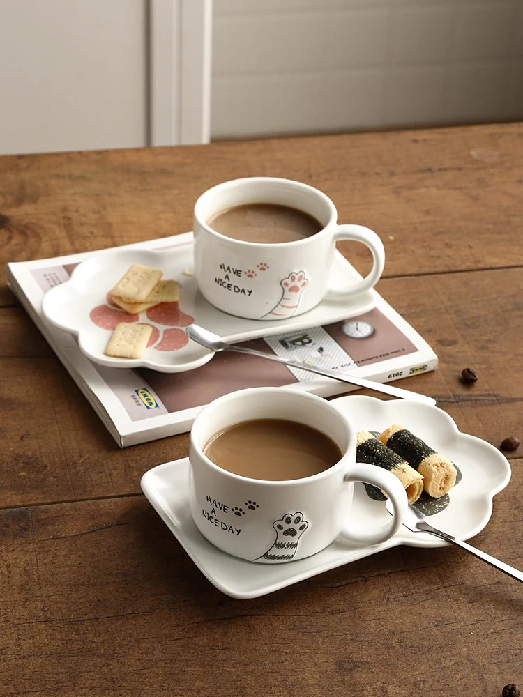

Creative Cute Cat Coffee Cup Girl Net Red Ins High-Value Mug Set Office Ceramic Cup Saucer Household Breakfast Utensils