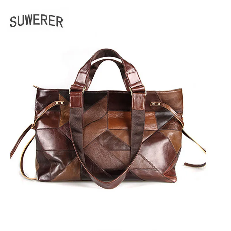 

Genuine Leather Bag Cowhide Contrasting color stitching handbag fashion casual leather handbag big bag High Quality Tote Bag