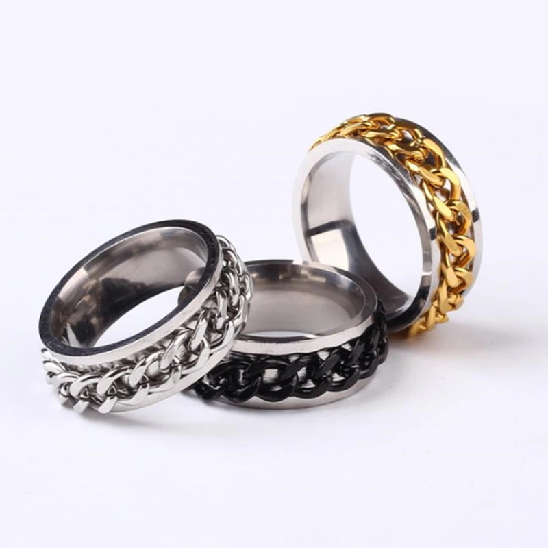

Titanium Steel Unisex Bottle Opener Ring Rotatable Chain Decoration Casual Couple Bar Punk Ring Jewelry