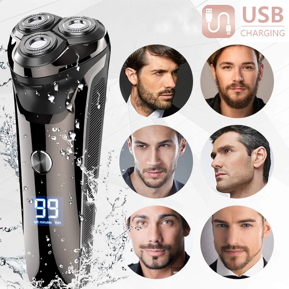 

Smart Electric Shaver 3D Rotating Heads Razor Beard Trimmer for Men IPX7 Waterproof Shaving Machine Man LCD Display Shaver