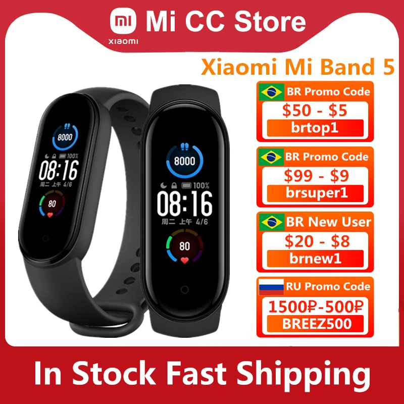 Спортивный Браслет Xiaomi Mi Band 5 фитнес трекер с пульсометром совместим AMOLED экраном
