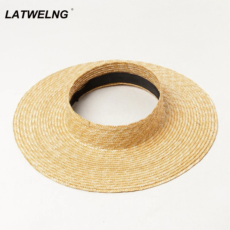 

Wholesale High Quality Natural Straw Visor Hats Women Wide Brim Empty Top Hat Cooling UV Shade Beach Hat holiday Gifts S1187