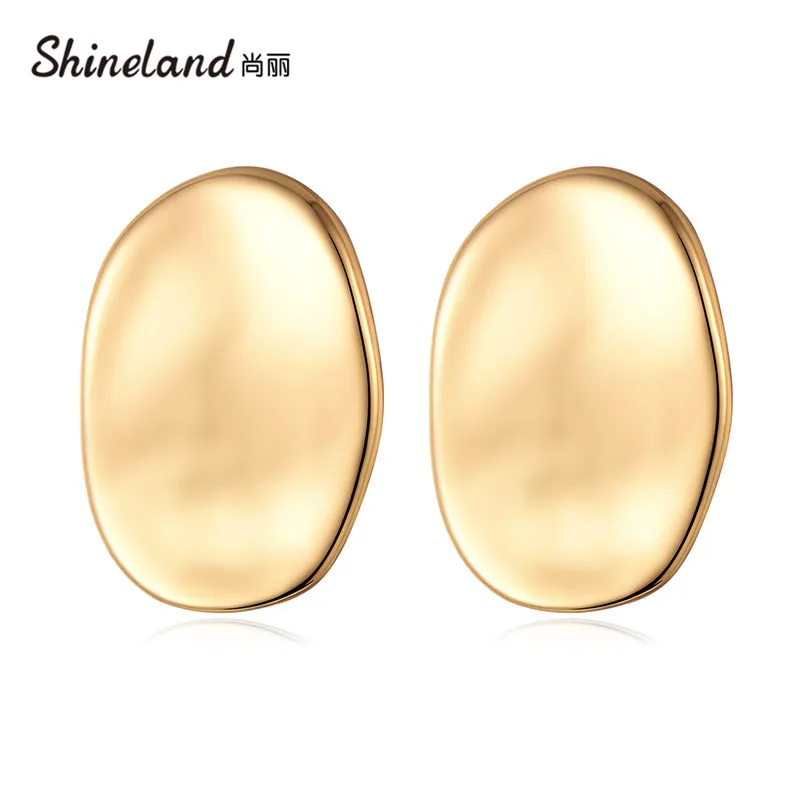 

Shineland New bijoux Trendy Glossy Round Stud Earrings Smooth Simple Geometric Metal Punk Statement Jewelry for Women Gift