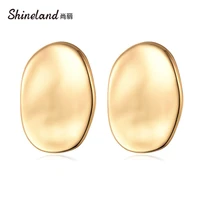 shineland new bijoux trendy glossy round stud earrings smooth simple geometric metal punk statement jewelry for women gift