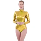 AOYLISEY, Женские Блестящие купальники с длинным рукавом металлик, черные боди, обтягивающие сценические костюмы для сцены, Купальник для балета, танцев