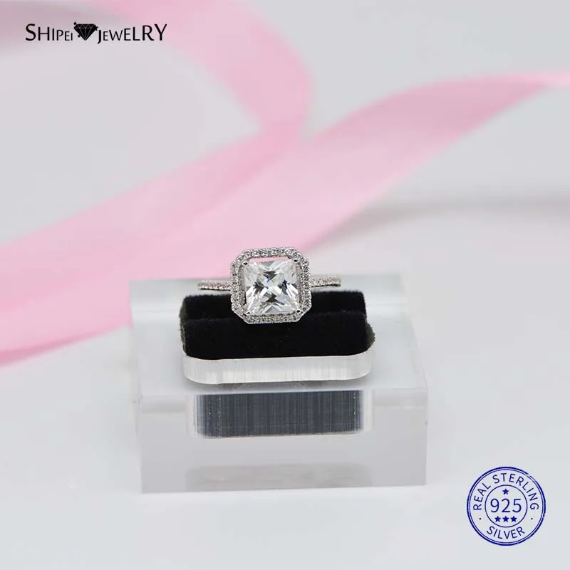 Прозрачный ShiPei 925 пробы, серебряное, желтое, розовое, белое, фиолетовое сапфировое, рубин, изумруд, квадратное обручальное кольцо для женщин, подарок на день Святого Валентина - Цвет камня: Прозрачный