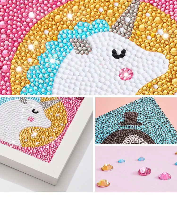 

DIY Parent-child Games with Framed 5D Diamond Painting for Kids Full Round Drill Cartoon Embroidery Cross Stitch Rhinestone Fun