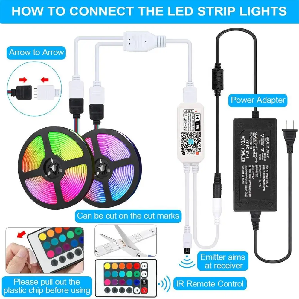 

RGB LED Tape Light For Room Lighting 24V IP20 Not Waterproof Color Changing Strip Lights SMD5050 LED Beautiful WiFi Controller