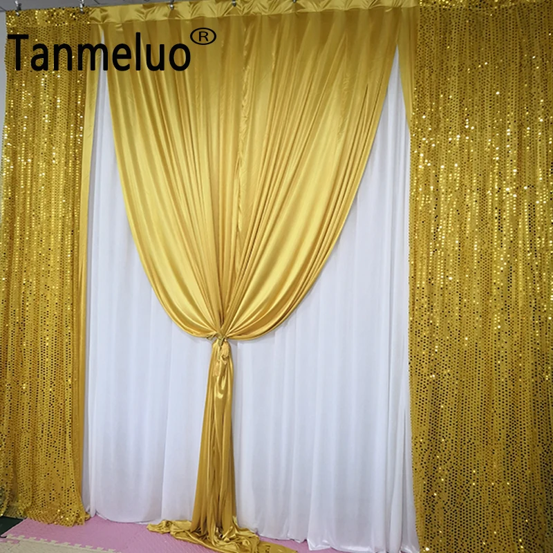3 м H x3mW белая занавеска с золотой ледяной шелковой блестками драпировка