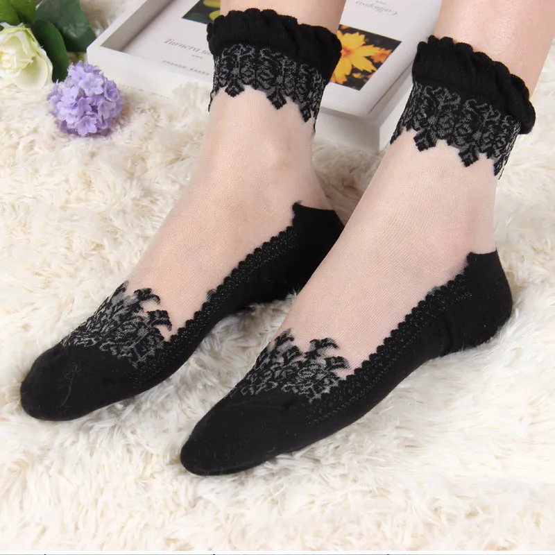 Женские разноцветные ультратонкие носки прозрачные кружевные эластичные