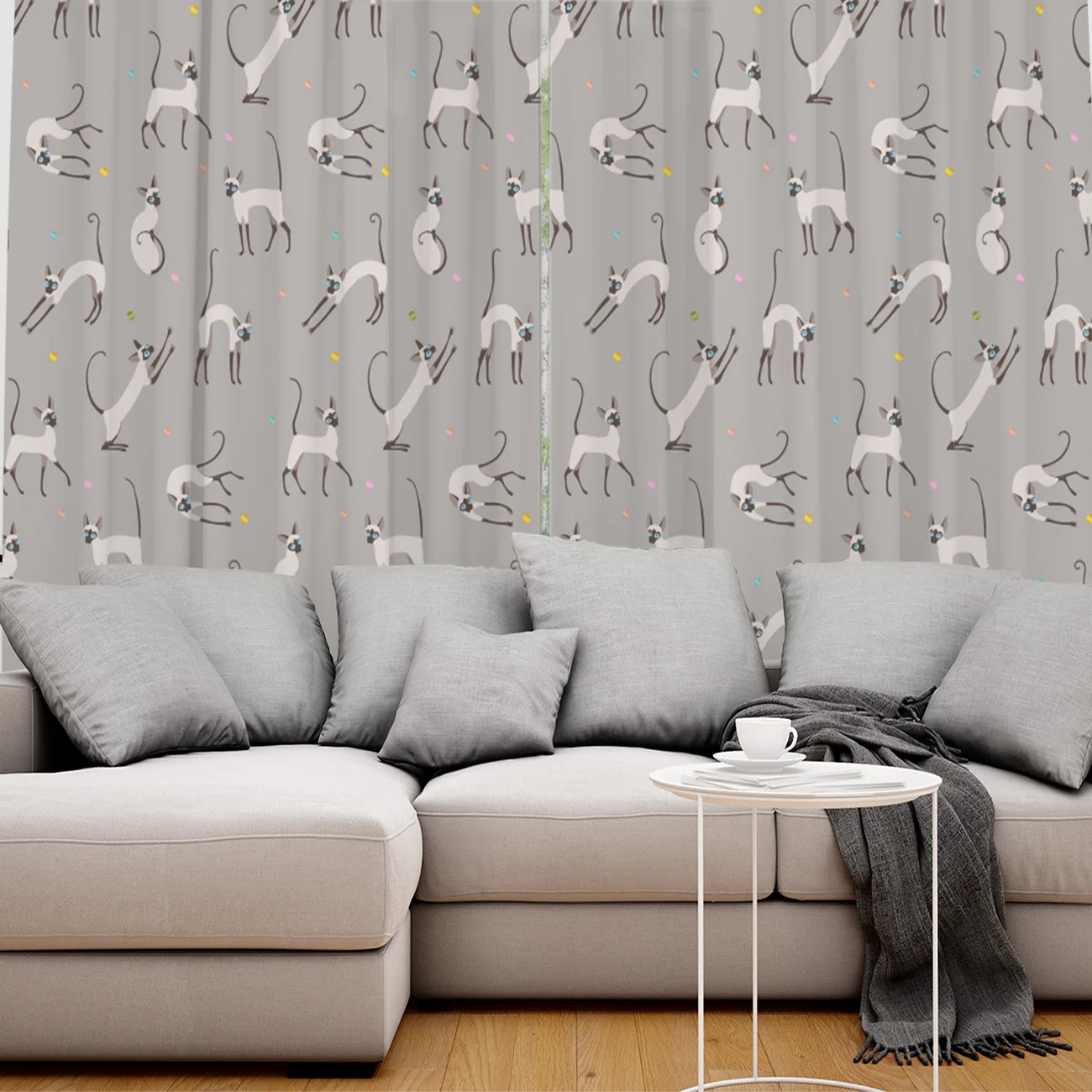 Оконные шторы с изображением кота из мультфильма для гостиной декоративные