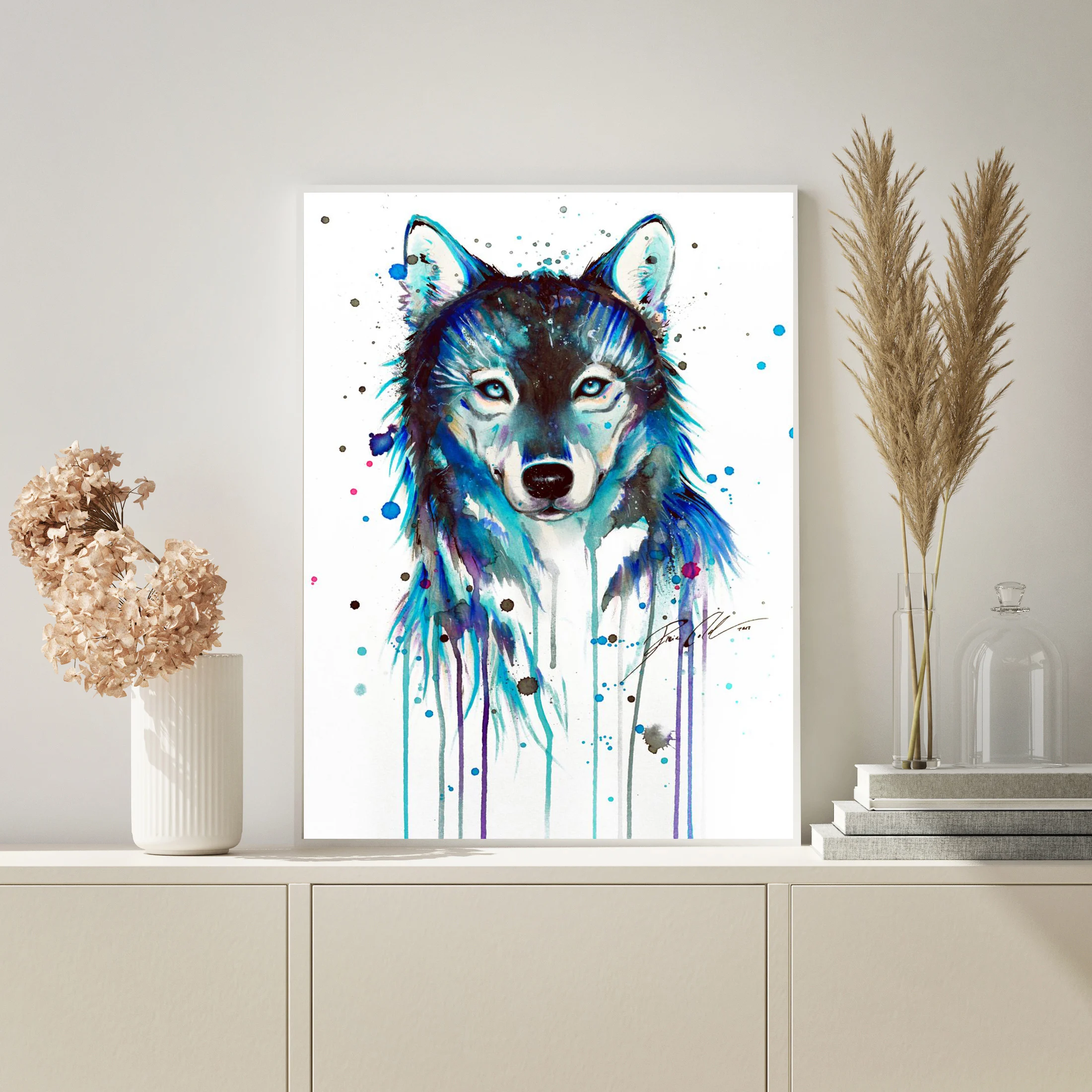 

Nordic Canvas HD Printed Wall Art Painting Animal Blue Wolf Poster Picture Modular Modern Living Room Bedroom Home Decor Framed