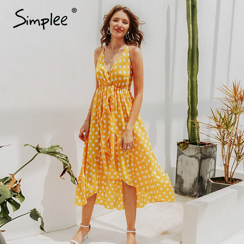 Simplee сексуальное платье в горошек для женщин v образный вырез высокая талия без