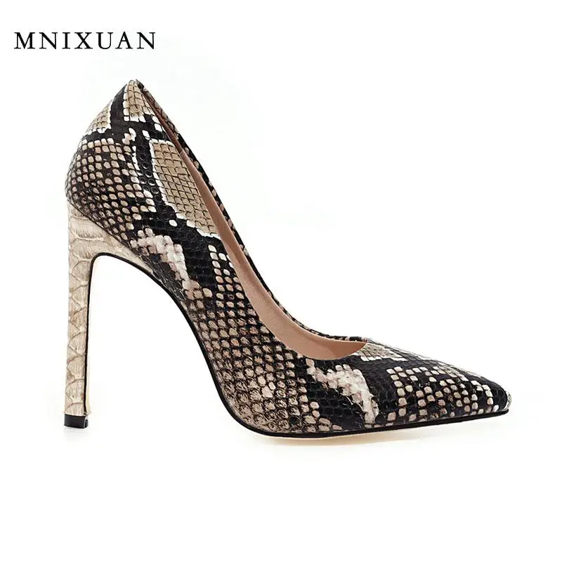 

MNIXUAN Fashion women stiletto heels pumps shoes 2020 spring new sexy pointed toe super high heel ladeis snake shoes big size 46