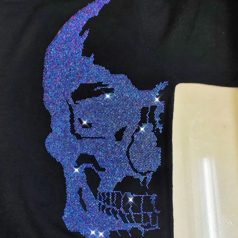 

Brand Men's Plush Thickening Warm Hoodie Breathable Hot Rhinestone Gradient Color Skull Oversized Pullover