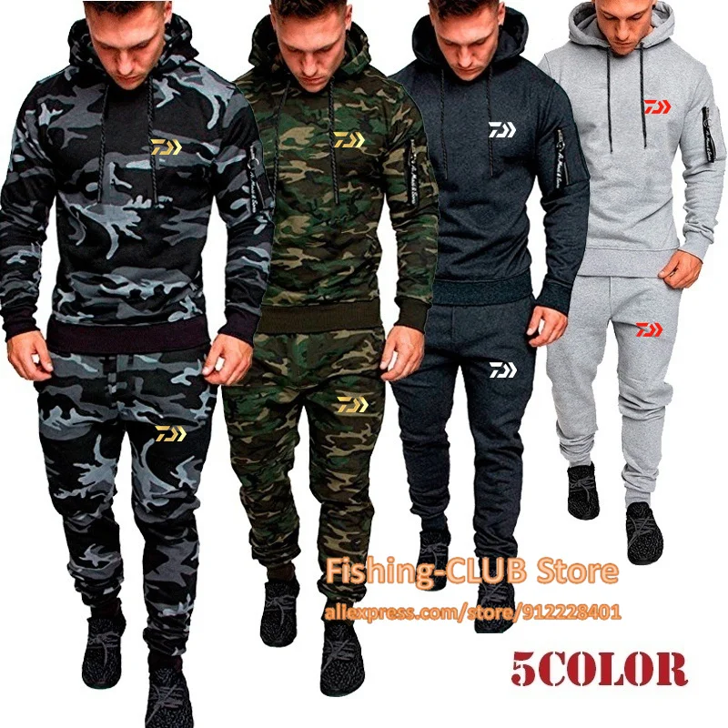 

Мужской Камуфляжный костюм Daiwa, спортивные штаны с капюшоном и куртка, одежда для рыбалки на весну и осень