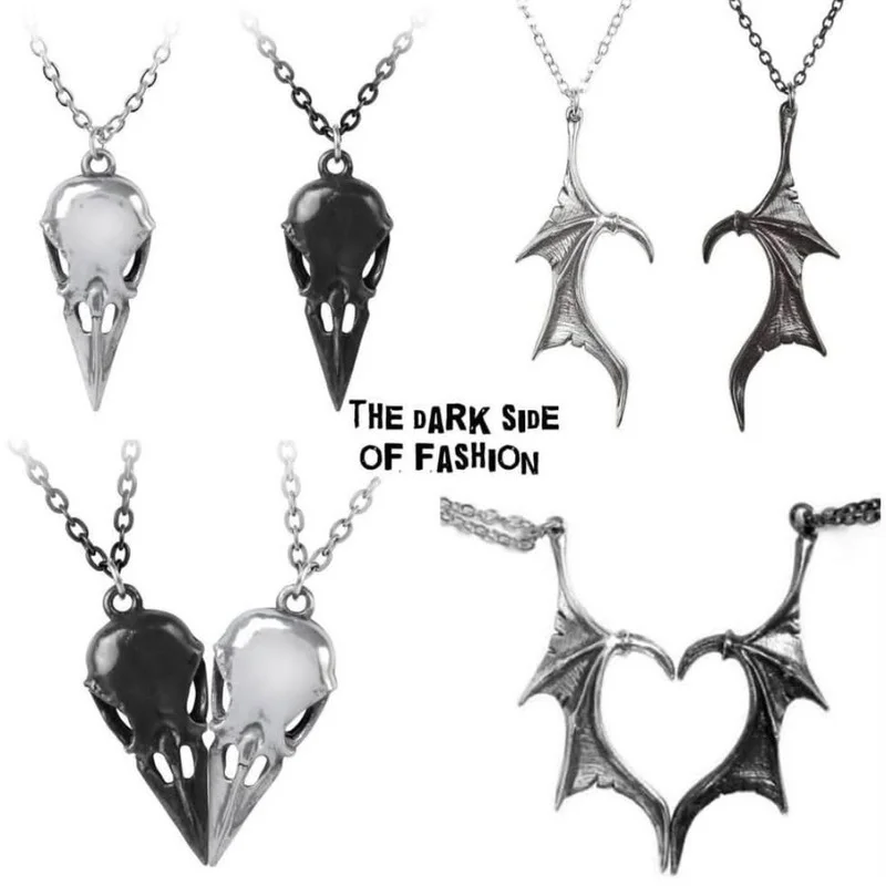 

Demon Bat Wings Stitching Love Necklace Couple Retro Gothic Punk Skull Clavicle Chain