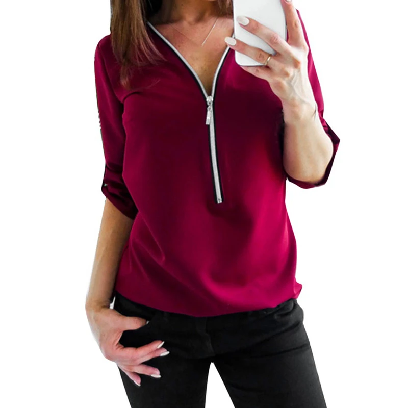 Новые осенние модные женские футболки сексуальные повседневные с v образным