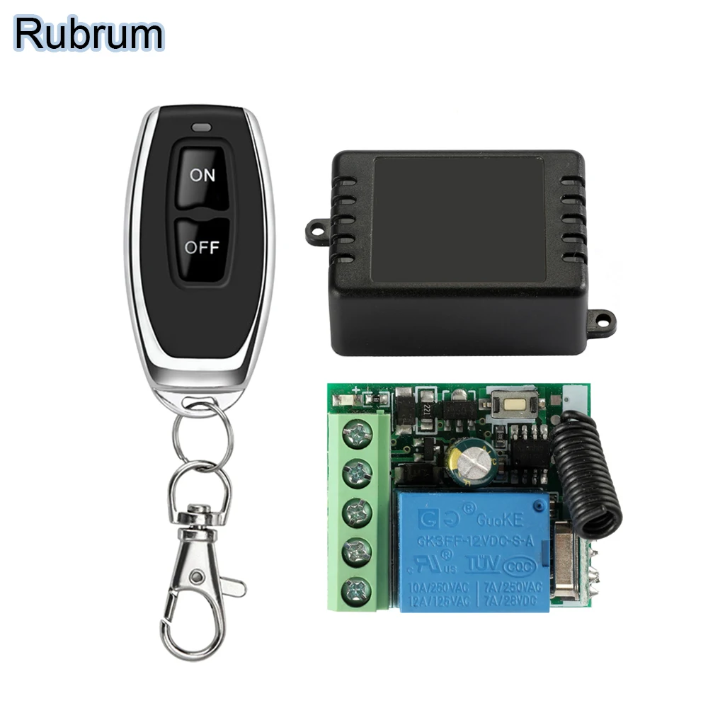 

Rubrum Wireless 433Mhz Remote Control EV1527 Learning Code ON OFF 2 Buttons Transmitter DC 12V 10A 1 CH RF Relay Receiver Switch