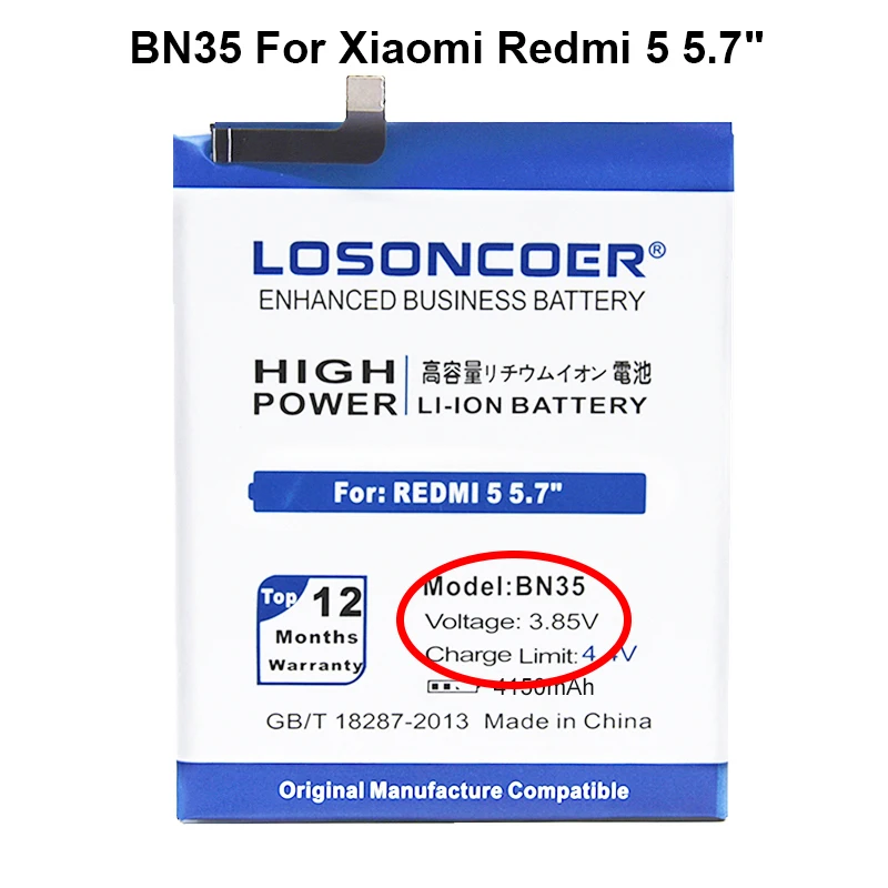 BN35 Батарея BN31 BN34 BN35 BN36 BN37 Батарея для Xiaomi mi Red mi 6 6A mi 5X mi 5X Примечание 5A 5A pro A1 Y1 Lite A2 mi A2 mi 6X6X5 5,7" - Цвет: BN35