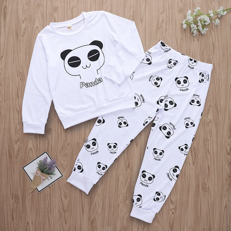 Big Girls Clothes Two Piece Set Top and Pants Panda Long Sleeve White Tshirt 7 Years Dropshipping | Детская одежда и обувь