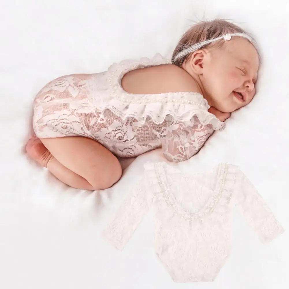 Pelele con estampado de flores para ni&ntilde;os peque&ntilde;os, vestido con textura suave, pelele para beb&eacute; de encaje, accesorios de fotograf&iacute;a para estudio de fotograf&iacute;a, trajes para beb&eacute;s-2