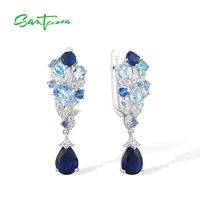 santuzza silver drop earrings for women 925 sterling silver sparkling white cz blue stone dangle earrings gifts fine jewelry