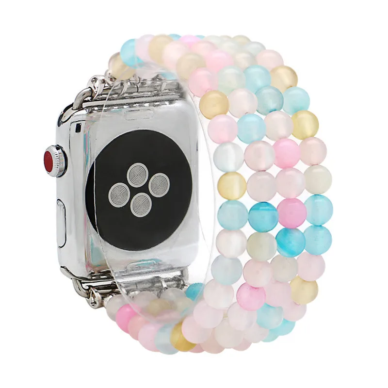 Rainbow Crystal LuReen агатовыми бусами Эластичный ремешок для наручных часов Apple Watch серии 1/2/3, 42 мм, 38 мм, версия эластичный браслет, ремешок для наручных часов iwatch, 4/5 40 мм 44 мм - Цвет ремешка: Rainbow Crystal