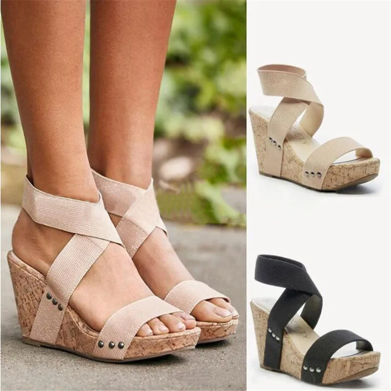 

Women Sandals Platform Sandals High Heels Shoes Elastic Strap Gladiator Sandalia feminina Summer Wedge Heel sandalias mujer 2021