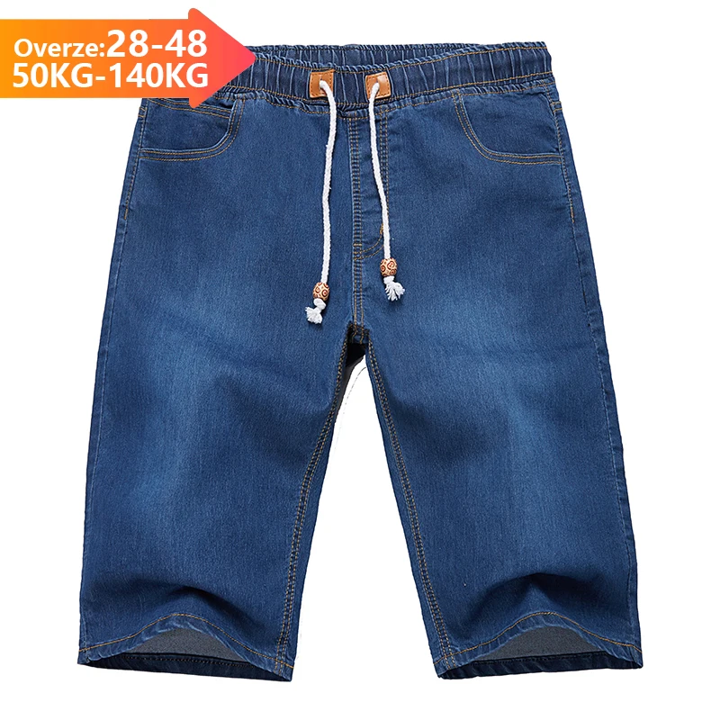 

Large Size 40 42 44 46 48 Men's Loose Straight Jeans Shorts 2022 Summer New Stretch Blue Cotton Tie waist Denim Shorts Male