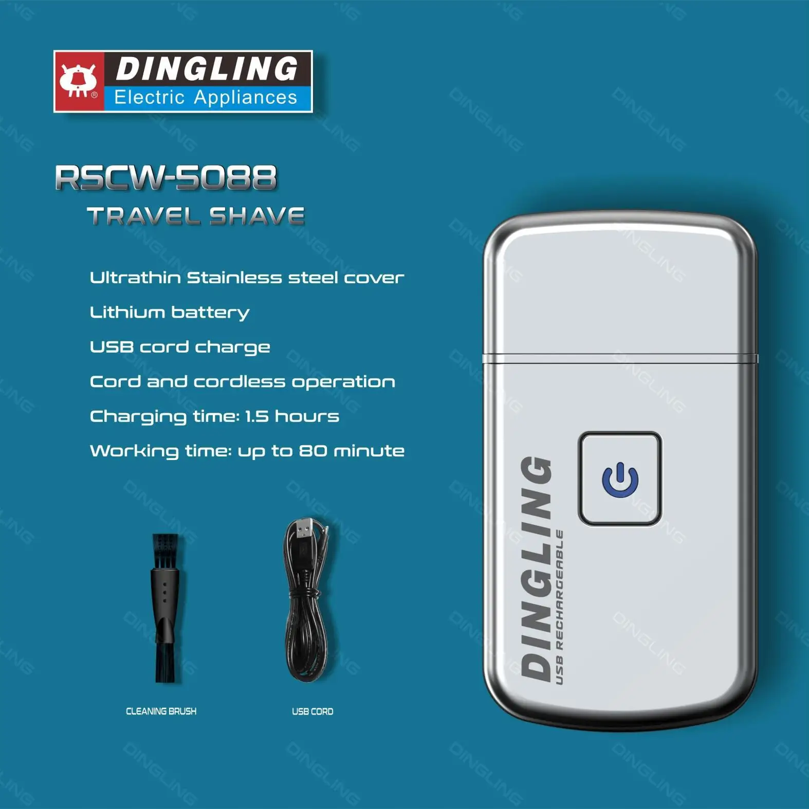 

DingLing RSCW-5088 USB Charging Electric Shaver For Men Mini Razor Beard And Mustache Trimmer Beard Reciprocating Shaver Head