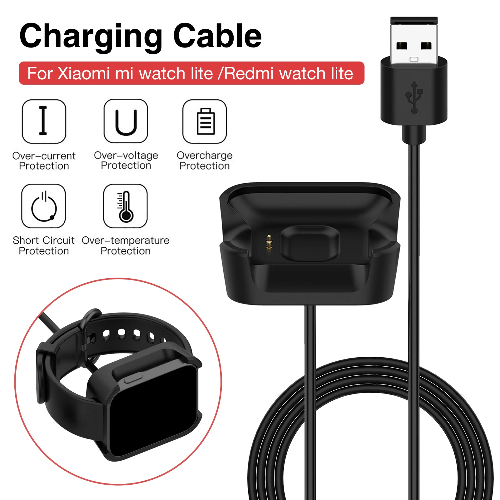 

3.3 Ft Magnetic USB Charger Cable For Mi Watch Lite Smart Watch Charger Fast For Redmi Watch Lite Replacement Charging Cable