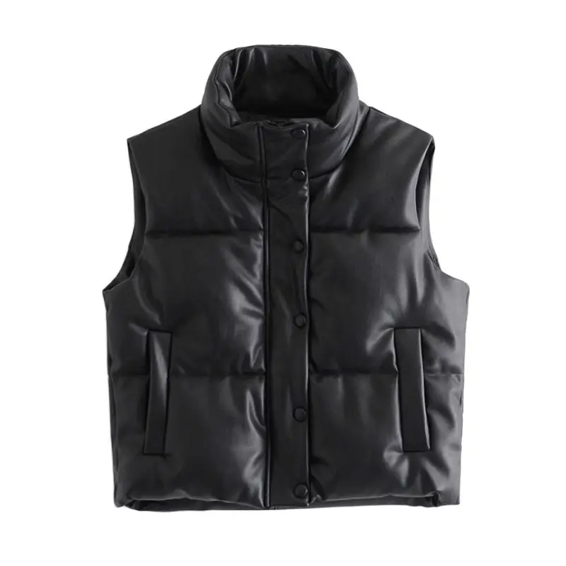 Parka Coats Solid Single Breasted Waistcoat with Pockets Female Fashion Casual Coat Faux Leather Autumn Winter PU Women enlarge