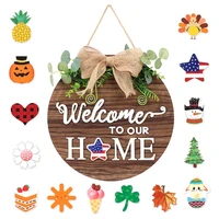 welcome door wreath wooden sign diy magnetic pattern home festival decor wood crafts ornaments hanging sign forindoor outdoor