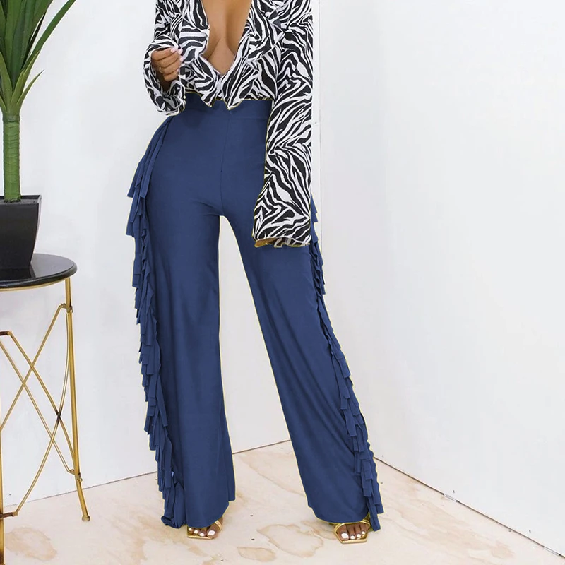 

Женские брюки с широкими штанинами, элегантные однотонные длинные брюки в винтажном стиле с боковыми кисточками, офисные штаны, 2021